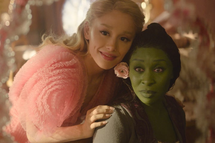 Ariana Grande as Glinda and Cynthia Erivo as Elphaba