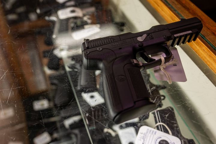 A semi-automatic handgun is seen displayed in the McBride Guns Inc. store. on August 25, 2023, in Austin, Texas.