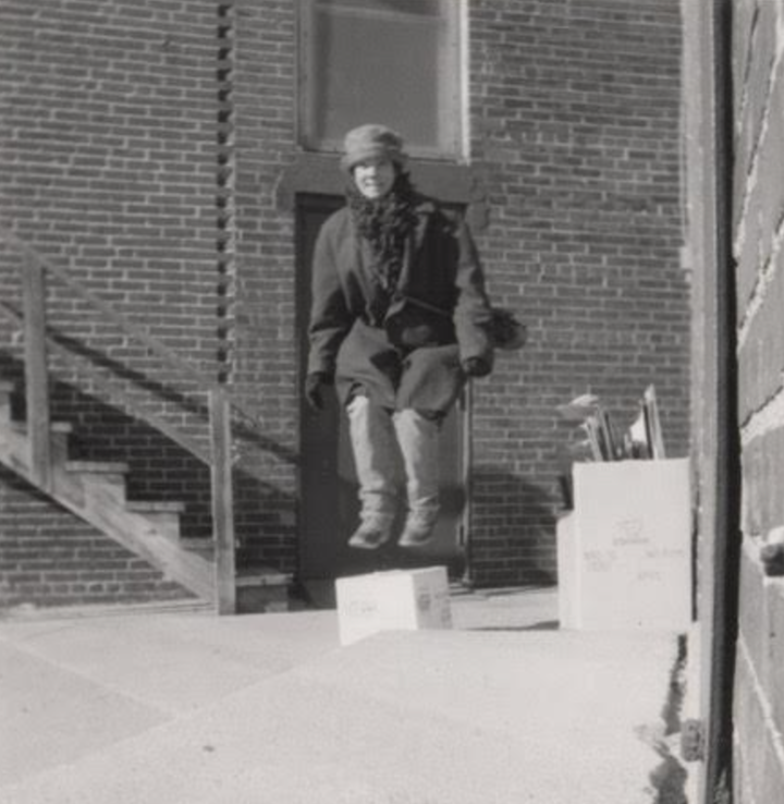 The author jumping on a cardboard box (circa 2000).