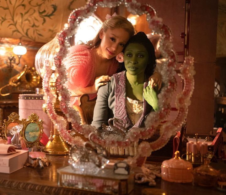 Ariana Grande and Cynthia Erivo in a scene from "Wicked."