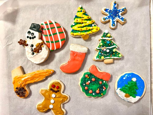 A photo shows the author's Christmas cookies from a family cookie competition.