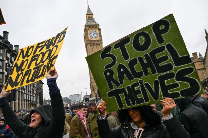 Farmers protest during a demonstration against inheritance tax changes on Tuesday.