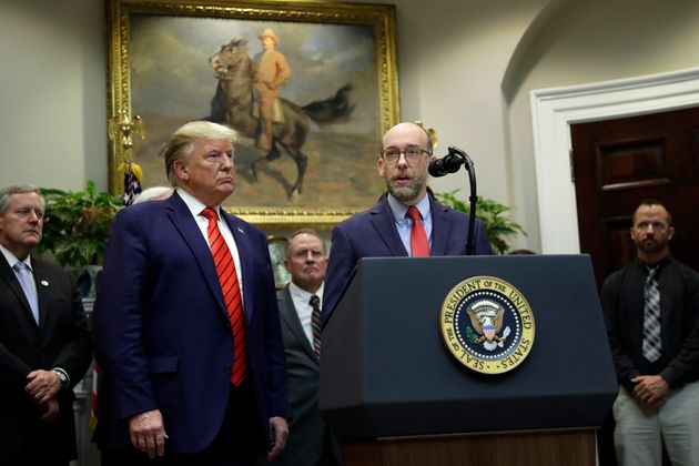 President-elect Donald Trump and Russel Vought during a 2019 White House event.