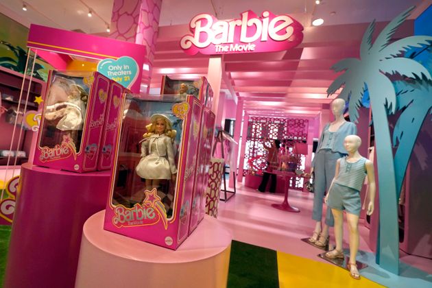 FILE - Barbie-themed merchandise is displayed at Bloomingdale's, in New York, July 20, 2023.