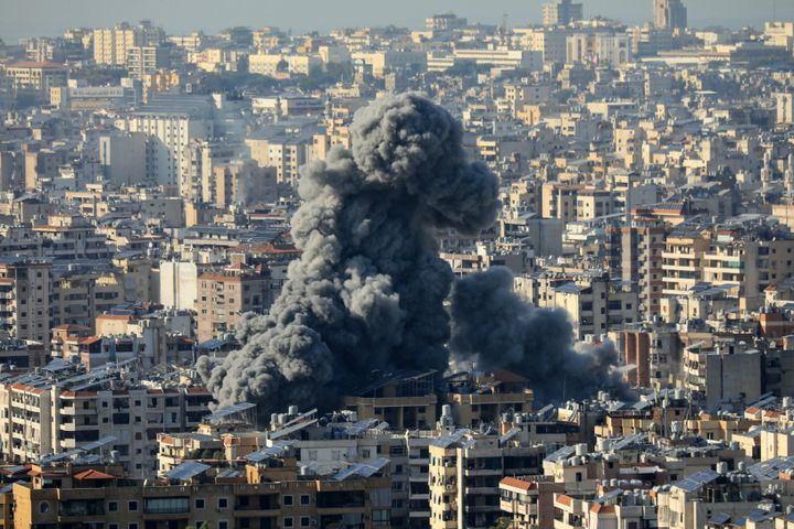 Heavy smoke rises during an Israeli airstrike that targeted Beirut's southern suburbs on November 23, 2024, amid the ongoing war between Israel and Hezbollah. (Photo by AFP) (Photo by -/AFP via Getty Images)