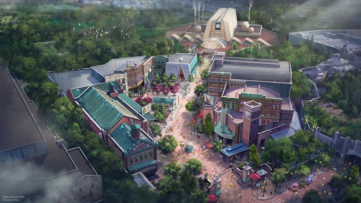 Concept art for a new Monsters, Inc. themed area coming to Disney's Hollywood Studios at Walt Disney World in Florida.