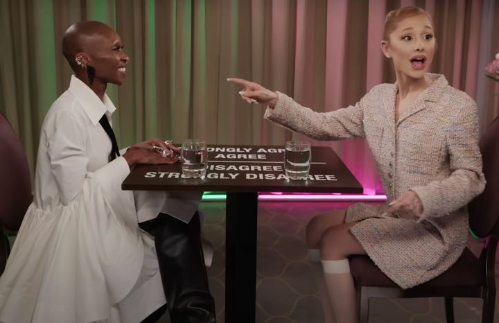 Ariana Grande reacts to Cynthia Erivo's impression of her