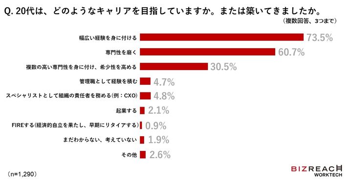 どのようなキャリアを目指していますか。または築いてきましたか（20代）