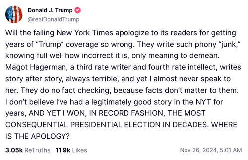 Donald Trump's post on Truth Social.
