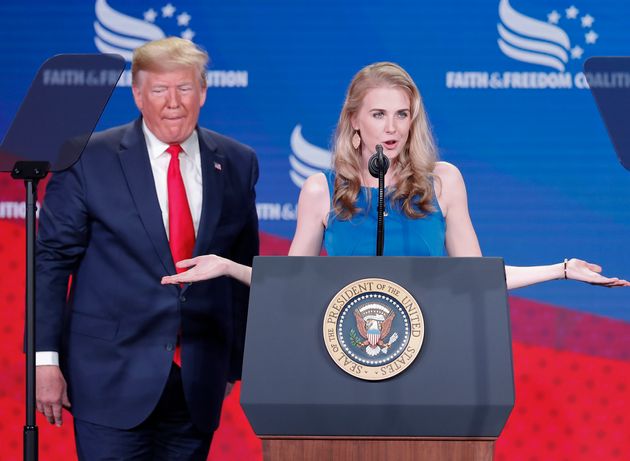 From left: Trump and Harp, pictured speaking at the Faith & Freedom Coalition conference in 2019.