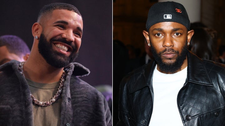 Drake, à esquerda, e Kendrick Lamar passaram 2024 em uma rivalidade de rap de alto nível e alta intensidade.