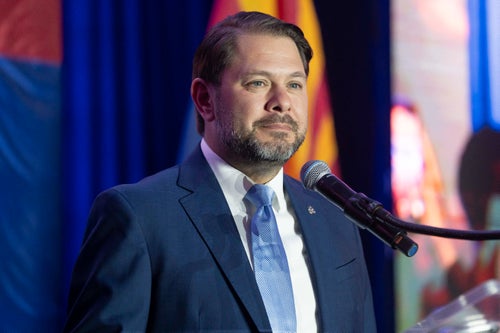 Rep. Ruben Gallego (D-Ariz.) emphasized his experience in combat in Iraq to convey to Republican and independent voters that he would be pragmatic, rather than partisan.