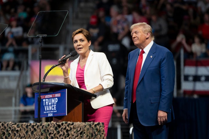 Kari Lake rallies with then-presidential candidate Donald Trump on Oct. 13. While Trump carried Arizona, Lake's election denialism and anti-abortion history contributed to her defeat.