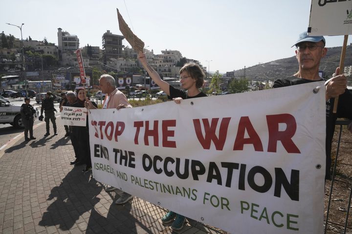 Israelis and Palestinian citizens of Israel protest Israel's military operations in the Gaza Strip, in Umm al-Fahm, Israel, Friday, Nov. 15, 2024.