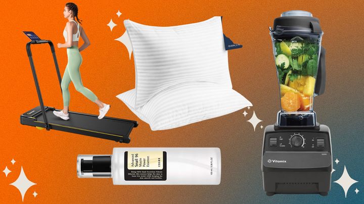 The Urevo under-desk treadmill, Cosrx serum, Beckham Hotel pillows and Vitamix blender