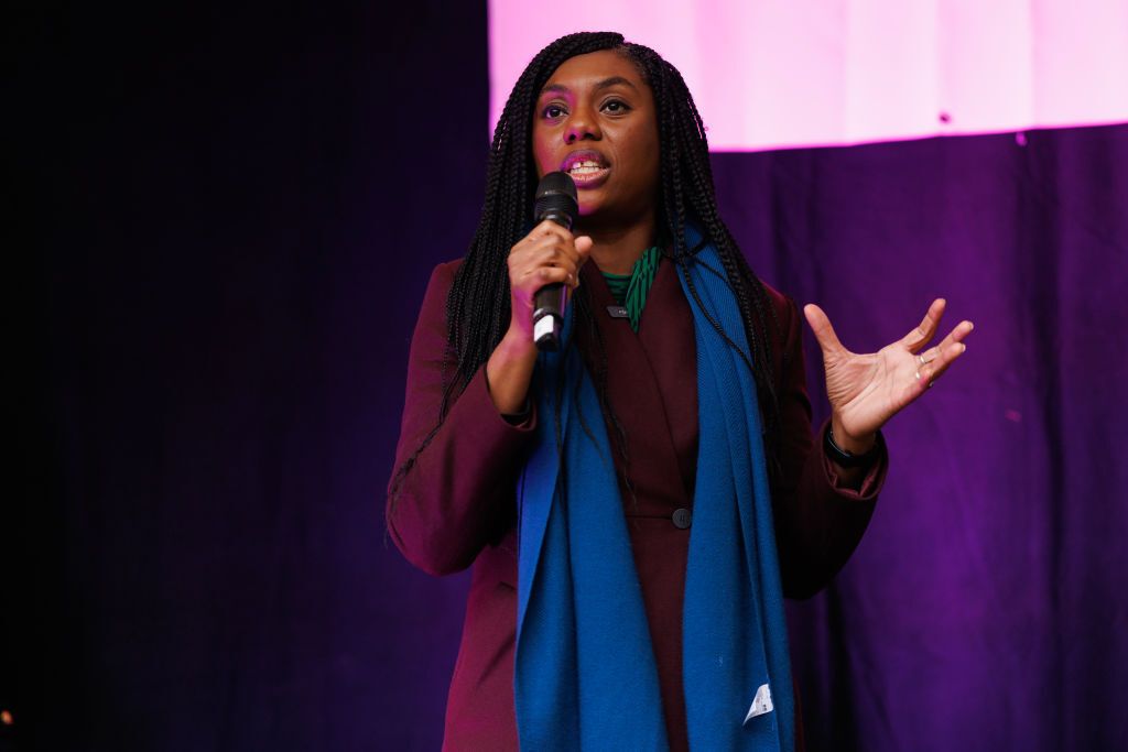 Kemi Badenoch speaks to the crowd during the recent protests by farmers on Whitehall.