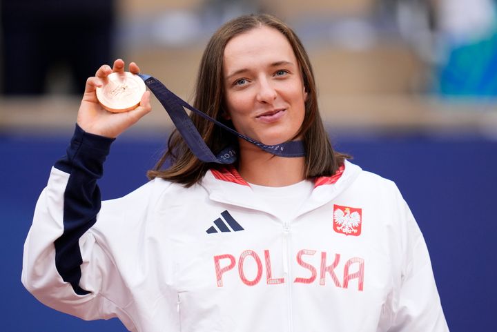 Poland's Iga Swiatek pictured with her bronze medal at the Paris 2024 Olympics.