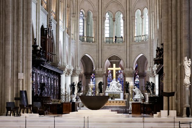 The altar, designed by French artist and designer Guillaume Bardet, is seen in the heart of Notre Dame Cathedral.