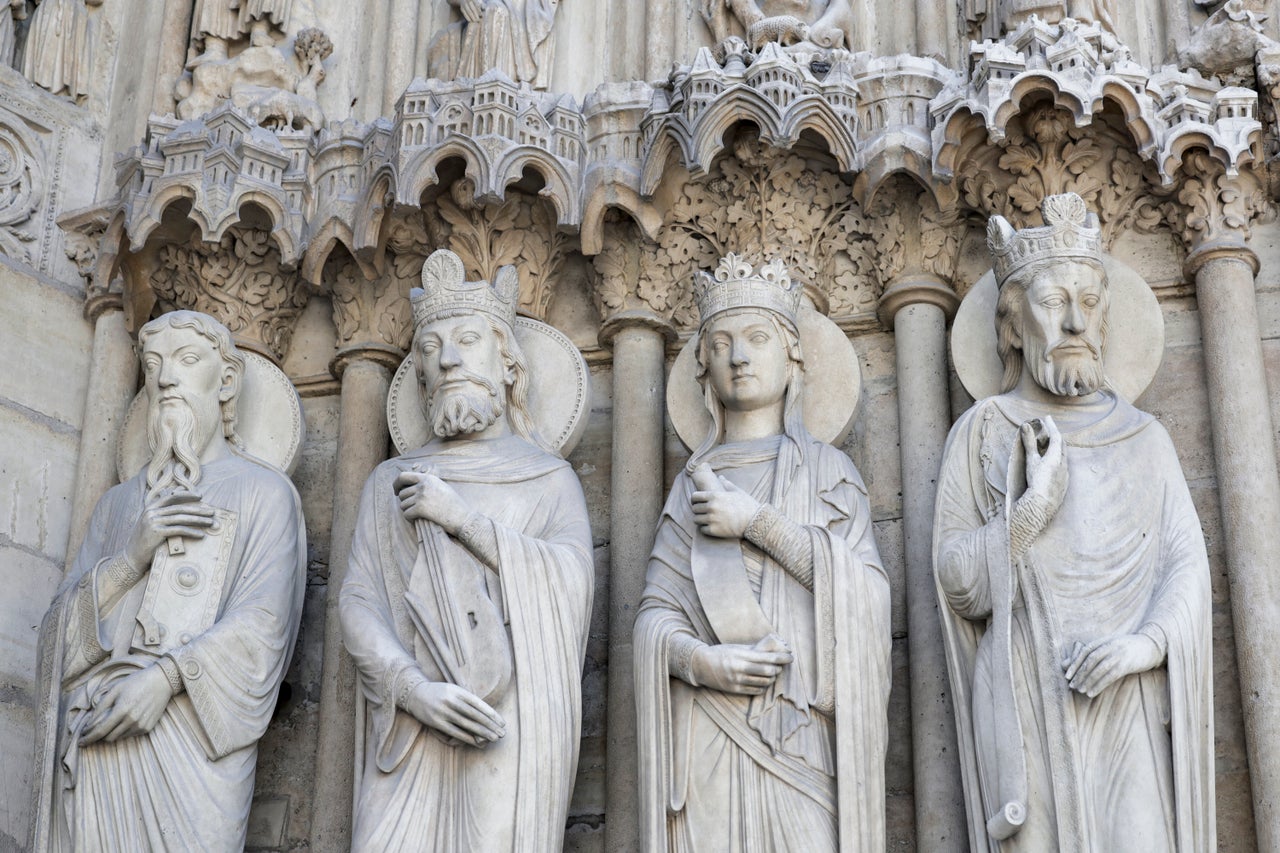 See Notre Dame Cathedral's Restored Interior, 5 Years After Devastating Fire 11 This photograph shows part of the bas-relief outside Notre Dame Cathedral.