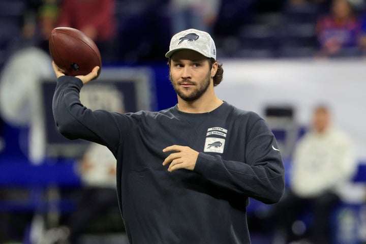 Buffalo Bills quarterback Josh Allen, here before a Nov. 10 NFL game, is engaged to wed actor and singer Hailee Steinfeld.