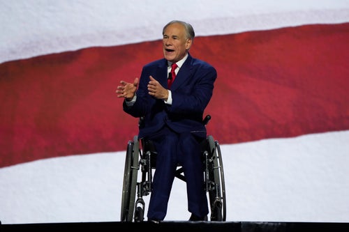 Gov. Greg Abbott (R-Texas) speaks during the Republican National Convention on July 17 in Milwaukee.