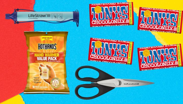 LifeStraw filter, hand warmers, KitchenAid kitchen shears and Tony's Chocolonely bars