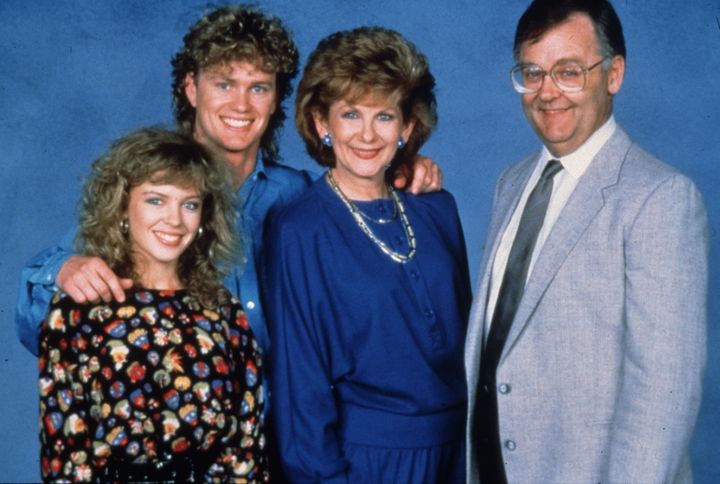 Ian on set with Neighbours co-stars Kylie Minogue, Craig Mclachlan and Anne Charleston