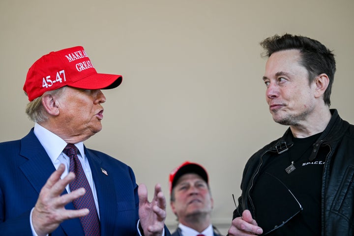 Elon Musk speaks with President-elect Donald Trump while watching the SpaceX Starship rocket launch.