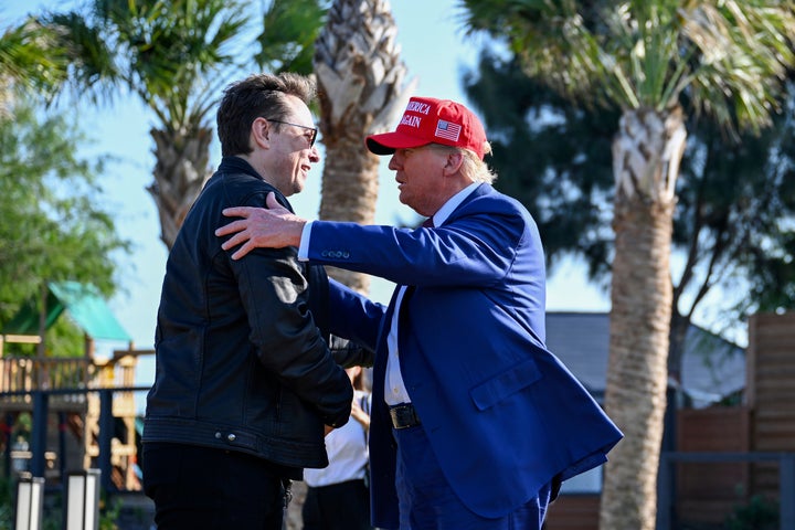 President-elect Donald Trump greets Musk before the launch of the sixth test flight of the SpaceX Starship rocket on Nov. 19 in Boca Chica, Texas.