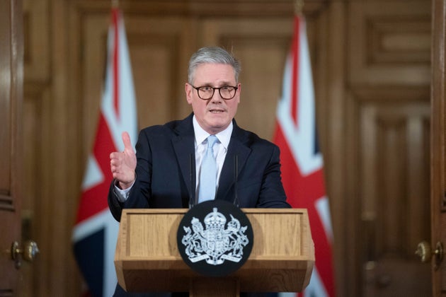 Britain's Prime Minister Keir Starmer speaks during a press conference on migration at 10 Downing Street, London, Thursday Nov. 28, 2024.