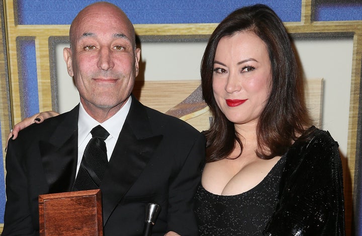 Sam Simon and Jennifer Tilly at the 2014 Writers Guild Awards ceremony in Los Angeles.