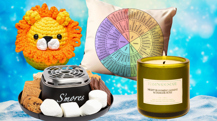 An image shows some HuffPost-approved gifts for stressed loved ones.