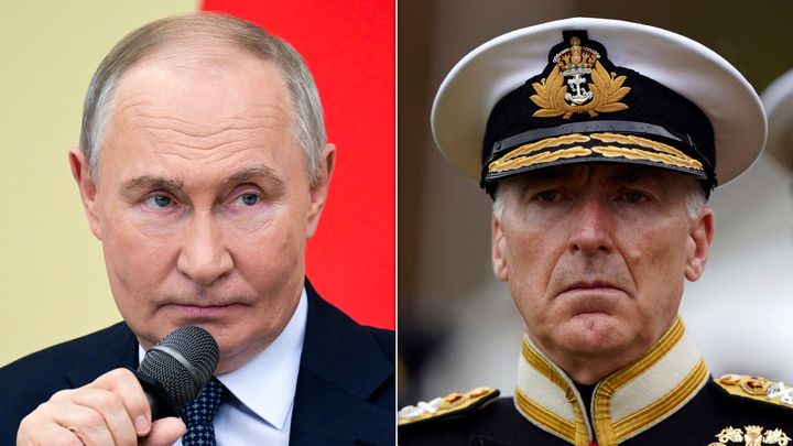 Admiral Sir Tony Radakin (R) and Vladimir Putin