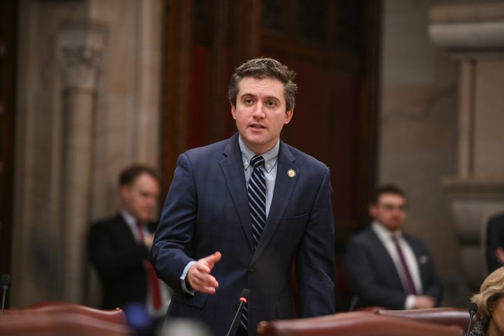 New York state Sen. James Skoufis, seen here speaking at the New York State Capitol, wants Democrats to emphasize "bread-and-butter" economic issues more.