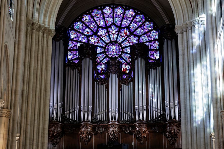 The western Rose window and the organ of Notre-Dame de Paris cathedral are seen on Nov. 29, 2024, in Paris.