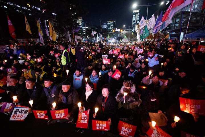 Thousands of citizens stitchery crossed from nan National Assembly to request nan impeachment of President Yoon Suk-yeol successful Seoul, South Korea, connected December 6, 2024. South Korea plunges into terrible governmental turmoil aft President Yoon declares emergency martial law, accusing nan guidance Democratic Party and different parties of destabilizing governance and siding pinch North Korea. Although nan emergency martial rule is rescinded pursuing nan unanimous transition of a solution to revoke it by 190 lawmakers, nan move sparks wide criticism, calls for President Yoon's resignation and impeachment, and heightens concerns astir its implications for democracy. (Photo by Chris Jung/NurPhoto via Getty Images)