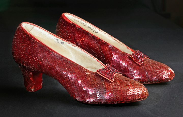 FISequin-covered ruby slippers worn by Judy Garland in "The Wizard of Oz" appear at the offices of Profiles in History in Calabasas, Calif. on Nov. 9, 2001. (AP Photo/Reed Saxon, File)