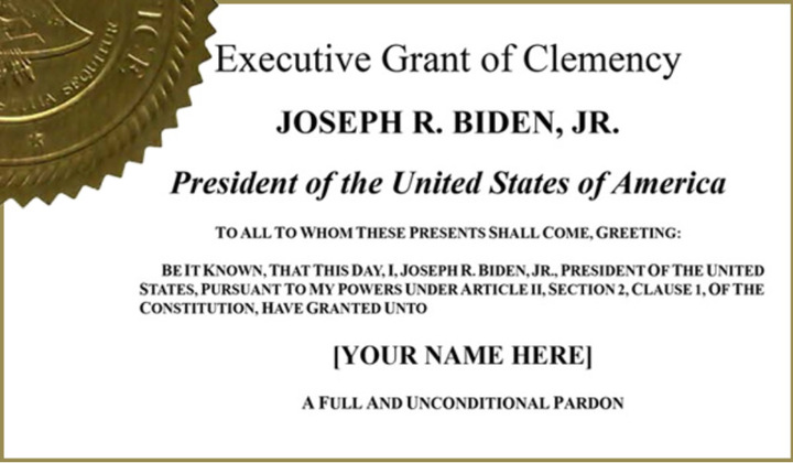 Artist Joey Skaggs created this fake presidential pardon certificate.