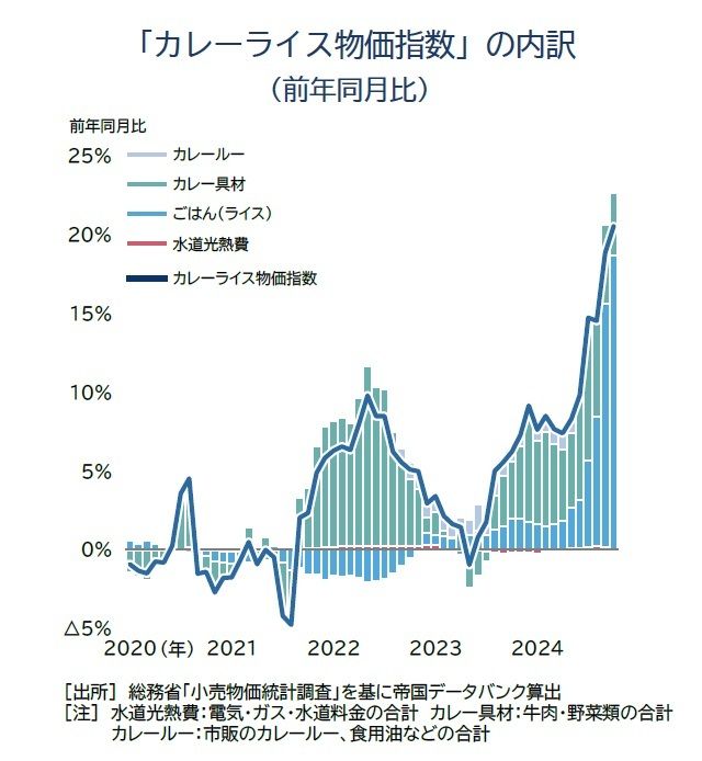 カレーライス物価指数の内訳（前年同月比）