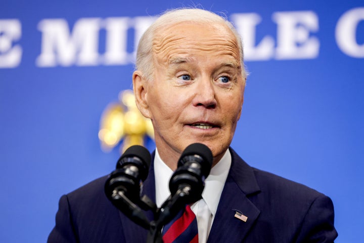 President Joe Biden appears at the Brookings Institution in Washington on Tuesday. Biden stated that imposing steep tariffs would be a "major mistake" as he spoke on his economic policy.