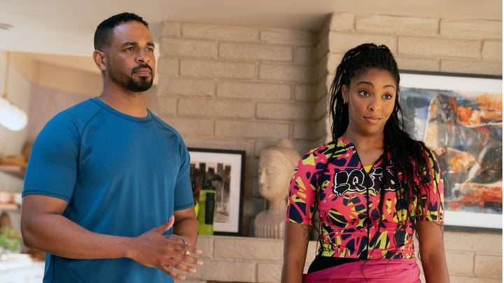 Damon Wayans Jr. and Jessica Williams in "Shrinking," now streaming on Apple TV+.