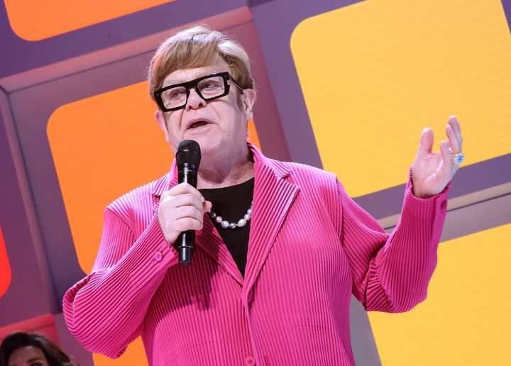 Elton John appears on opening night of the Broadway musical "Tammy Faye" in New York City last month.