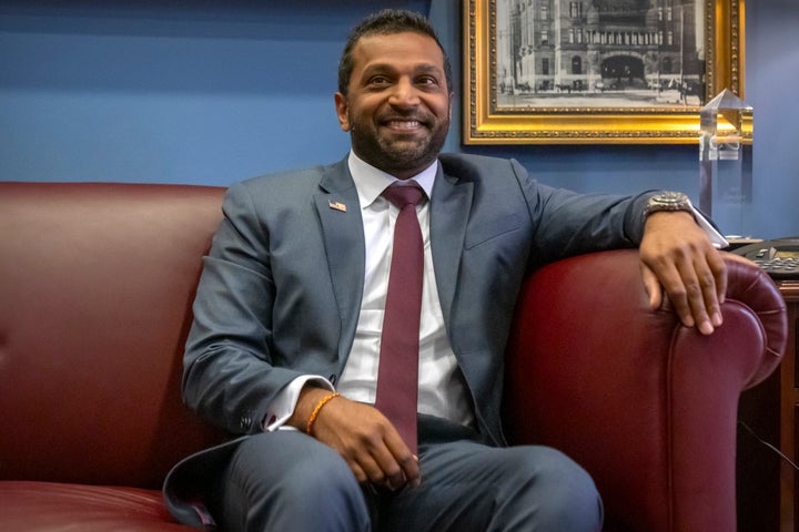 Kash Patel, President-elect Donald Trump's pick to be the director of the FBI, attends a meeting in the office of Sen. John Cornyn (R-Texas) on Dec. 9 in Washington. 