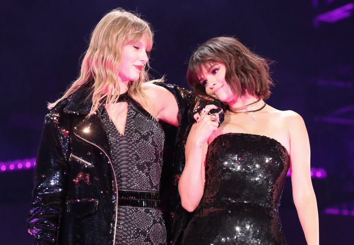 Taylor Swift and Selena Gomez on stage together in 2018