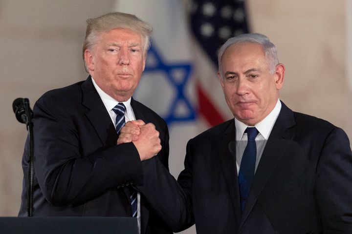 President Donald Trump and Israeli Prime Minister Benjamin Netanyahu shake hands at the Israel Museum in Jerusalem, on May 23, 2017.