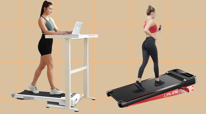 Goyouth 2-in-1 under-desk electric treadmill and Rhythm Fun under-desk treadmill with incline. 