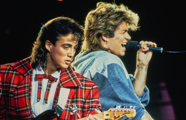 Andrew Ridgeley and George Michael of Wham! performing in China in 1985