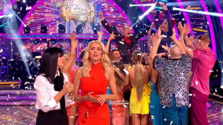 Chris and Dianne celebrate their victory with the rest of the Strictly cast