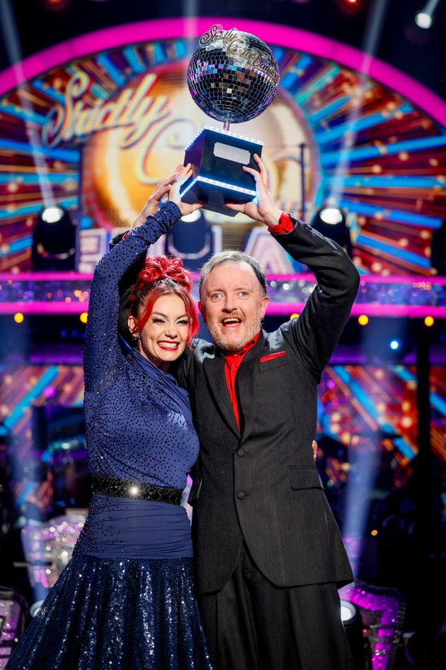 Dianne Buswell and Chris McCausland celebrate their Strictly victory