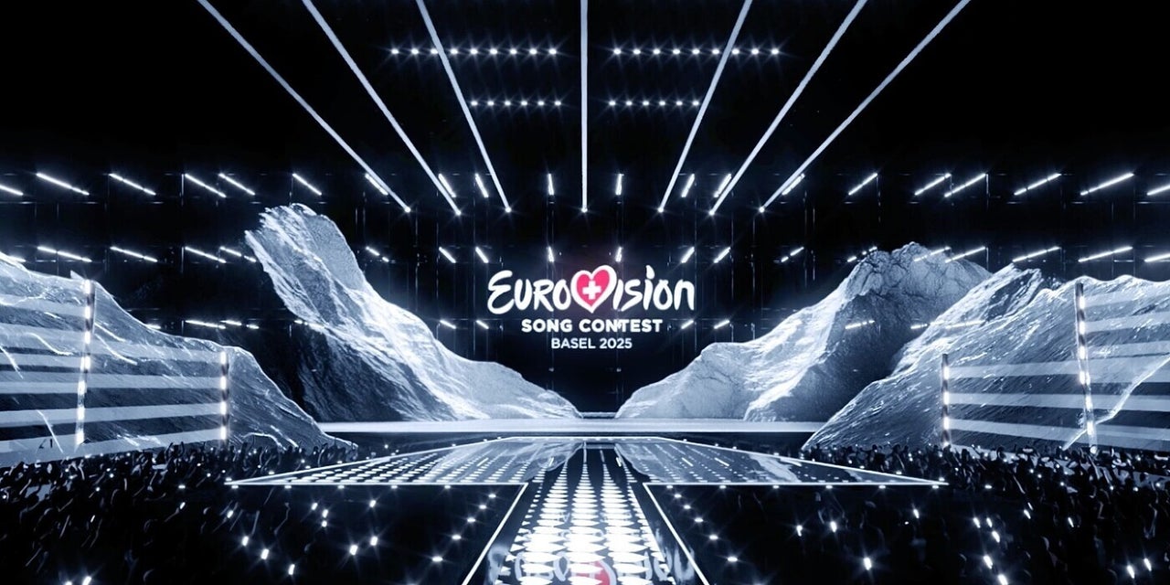 Η σκηνή της Eurovision 2025 που σχεδιάστηκε ήδη ψηφιακά ενόψει του διαγωνισμού τραγουδιού στην Βασιλεία της Ελβετίας. 16 Δεκμβρίου 2024